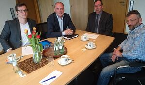 v. l. n. r.: Jens Rebmann (SPD-OV), Daniel Born MdL, BM Jürgen Kappenstein, Gerhard Jungmann (SPD-Gemeinderat)
